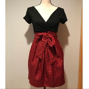 F21 Blk & Red Dress w/ Bow and Checkered Skirt M
